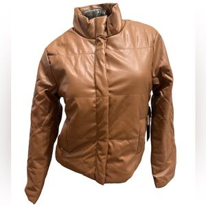 Faux Leather Brown Bomber Jacket